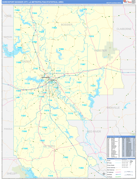 Shreveport-Bossier City Metro Area Digital Map Basic Style